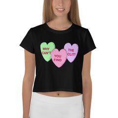 Why Can’t You Find The Clit All-Over Print Crop Top - Feminist Trash Store - Shop Women’s Rights T-Shirts - Black Women’s Crop Top