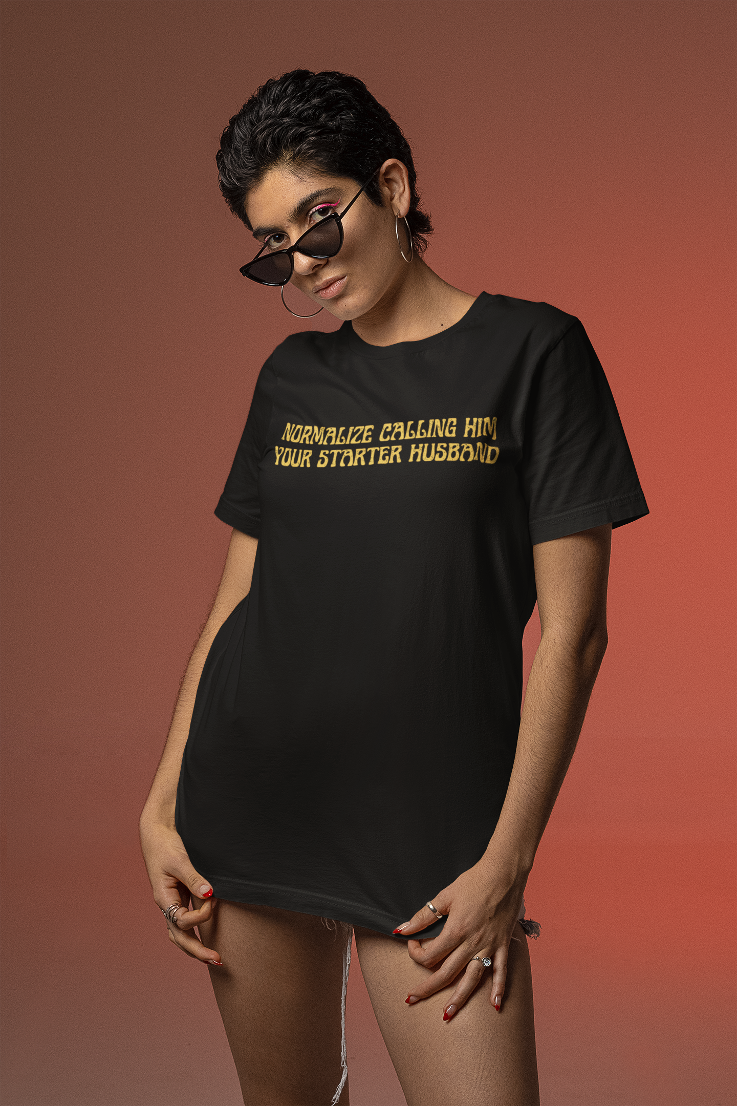 Normalize Calling Him Your Starter Husband Unisex Feminist T-shirt - Shop Women’s Rights T-shirts - Feminist Trash Store - Black Oversized Women’s T-shirt