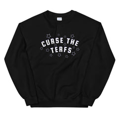 Black pride sweatshirt featuring the words curse the terfs surrounded by stars.