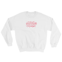 white  feminist sweatshirt that says I’m Not Menstruating You’re Just Irritating in red wavy writing with stars surrounding it- define feminism with our feminist apparel