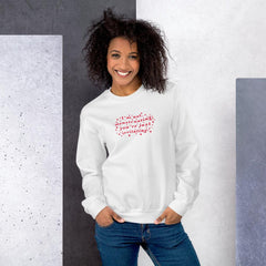 white feminist sweatshirt that says I’m Not Menstruating You’re Just Irritating in red wavy writing with stars surrounding it- define feminism with our feminist apparel