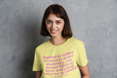Listen To Jesus Short-Sleeve Unisex Feminist T-shirt - Shop Women’s Rights T-shirts - Feminist Trash Store - Yellow Oversized Women’s T-shirt