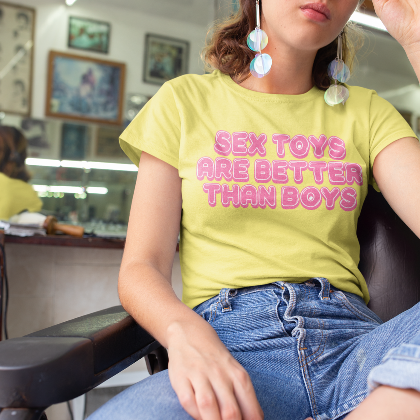 Sex Toys Are Better Than Boys Unisex Feminist T-Shirt - Shop Women’s Rights T-shirts - Feminist Trash Store - Yellow Women’s Shirt