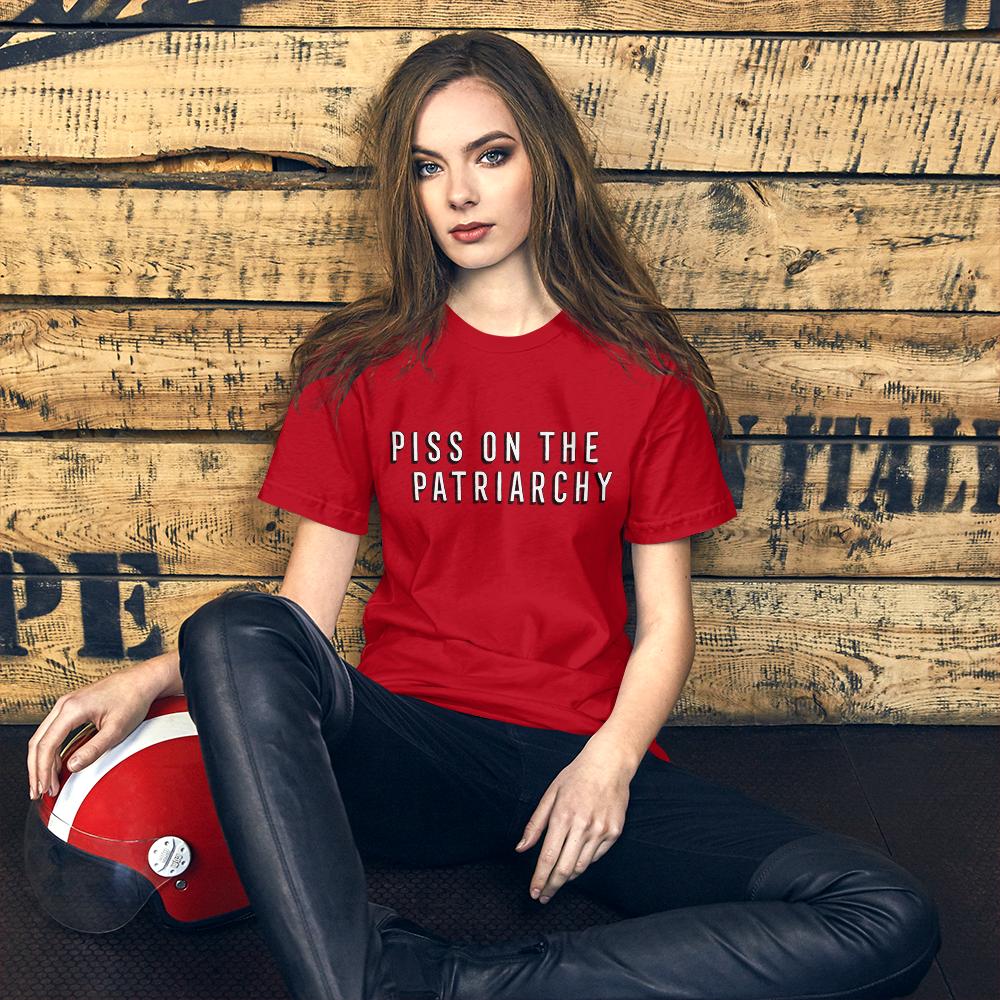 Piss On The Patriarchy Short-Sleeve Unisex Feminist T-Shirt - Feminist Trash Store - Shop Women’s T-shirts - Red Oversized Women’s T-shirt