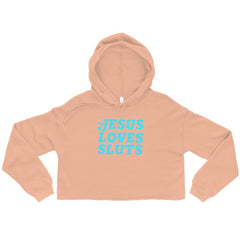 Jesus Loves Sluts Crop Feminist Hoodie - Feminist Trash Store - Shop Women’s Rights T-shirts - Peach