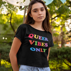 Queer Vibes Only All-Over Print Pride Crop Top - Feminist Trash Store -Shop Pride T-shirts 