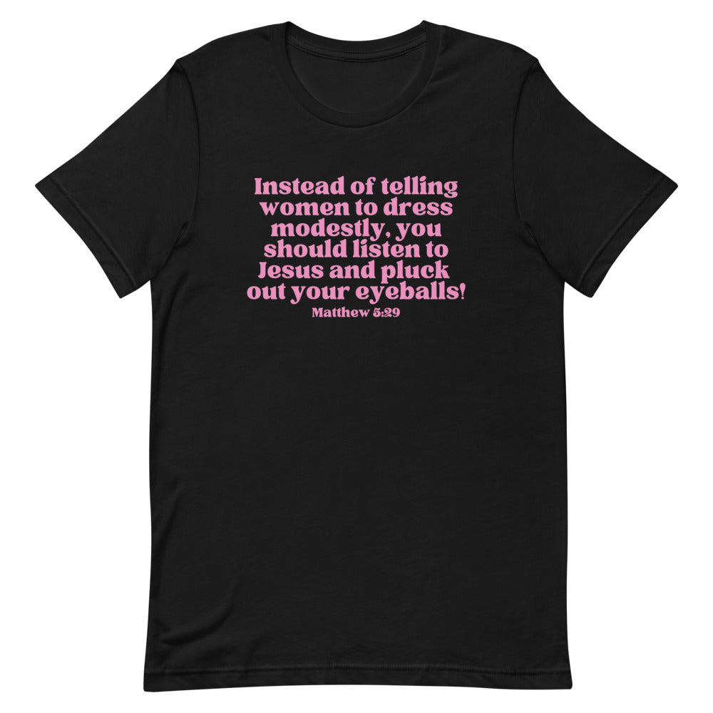 Listen To Jesus Short-Sleeve Unisex Feminist T-shirt - Shop Women’s Rights T-shirts - Feminist Trash Store  - Black